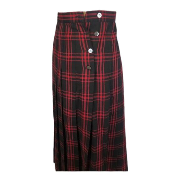 1980s David Brooks Red Black Wool Plaid Skirt w/ Side Buttons
 small - Picture 5 of 12
